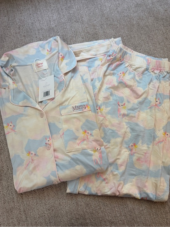 In My Sundays Other - Mama Pastel pigs fly  Pajama Set - Soft Blue & Cream
